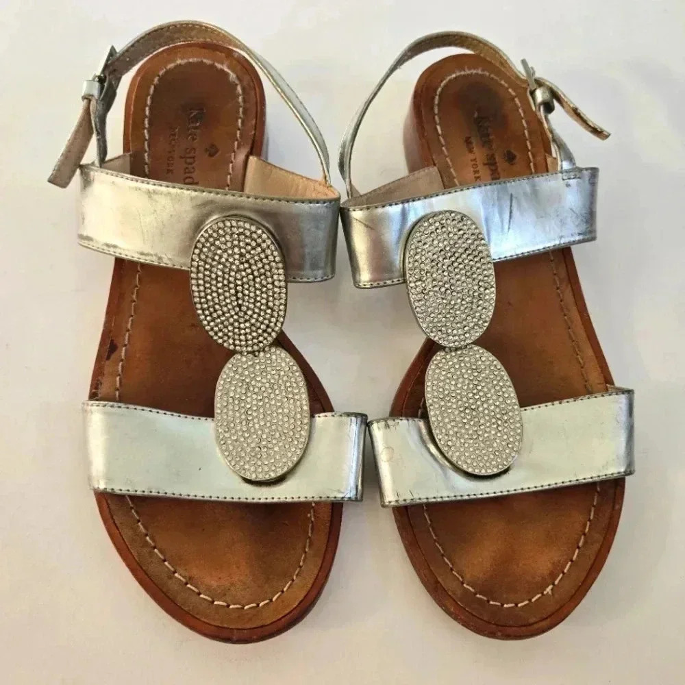 FREE w/bundle! Kate Spade silver sandals rhinestone leather sole detail sz 7